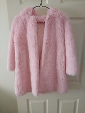 Mädchen rosa Pelz langer Mantel Gr. 5-6 Kapuze vorne Clipverschluss Mac waschbar