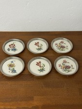 Vintage Antik Untersetzer Porzellan Metall Blumenmuster Skandinavisch 6x