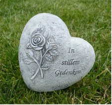 'Grabschmuck Grab Deko Herz mit Rose / stehend "In stillem Gedenken* antik 12 cm
