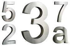 Hausnummer Edelstahl V2A H20cm H25cm Arial ITC-Bauhaus-2D oder 3D  alle Zahlen