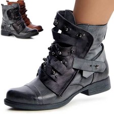 Damenschuhe Worker Boots Stiefeletten Nieten Stiefel Booties Schnürboots Trendy