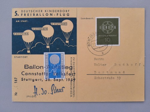 Ballonpost 1959 stuttgart - ballonpost,