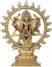 Hindu Gott Messing Lord Vishnu Als Sudarshan & Narsimha Andere Seite Idol