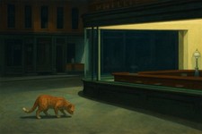 Edward Hopper Nachtschwärmer Nighthawks  Katze  Gemälde Kunstdruck Kunst Art