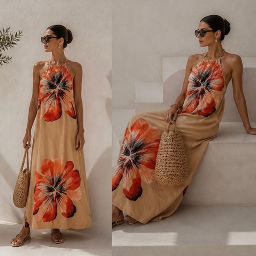 Damen maxikleid aus viskose - aus,