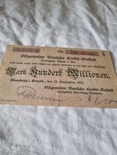 100 Millionen Mark Annaberg 24.September 1923 Serie A No.2147 Selten Rarität