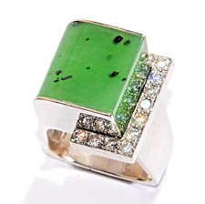 Ring Gold Jade 22ct. Diamant 0,85 1970er Jahre 750/18K 31g GutachtenGr.59/18,8mm