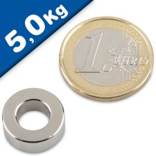 10 x Ringmagnet Magnetring Ø 15/8 x 6 mm Neodym N42 (NdFeB) Nickel - hält 5,0 kg