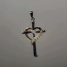 1/10 Diamant Sterlingsilber und vergoldet Herz Kreuz Anhänger (J-152)