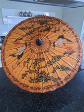 Asiatisch handbemalter Sonnenschirm aus Reispapier + Bambus Regenschirm Vintage