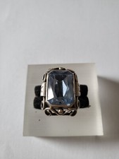 Silber  antiker Art-Deco  Ring großer Aquamarin Fassung verziert Antikschmuck