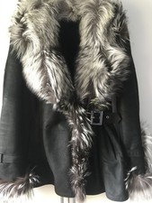 Edle Lammfelljacke mit Silberfuchs, Gr. 38, schwarz, neuwertig