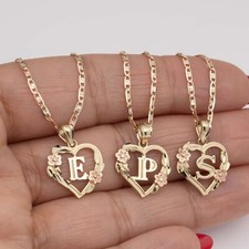 Ausschnitt Herz Blume Initialen Buchstabe Anhänger Halskette Echt 10K Rose Gold