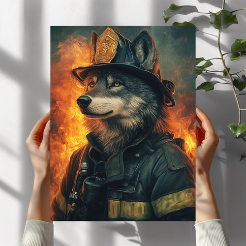 Wolf als feuerwehrmann poster - wolf,