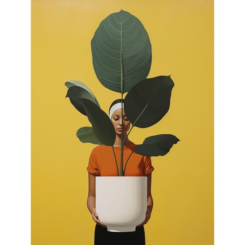 Rubber tree painting - painting, yellow