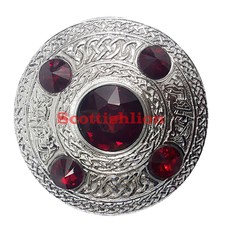 SLD Highland Kilt Fly Plaid Brosche red Stone 4"/Schottische Kilt fliegen karier