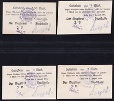 4x Exin Polen Kcynia: 0,50, 1, 2 + 3 Mark 9.8.1914 - 0,50 Mark glattes Papier