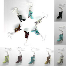 Stiefel Emaille Western Ohrringe-Stecker Haken Blau Rot Grün Weiß Schokolade