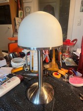 1990er WOFI Pilzlampe Edelstahl  41cm Tischlampe Milchglas neue 3W LED Germany