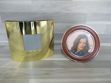 2er Set runder Leder/Messing-Fotorahmen braun + Modernes gebogen Gold von Roller