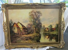 Ludwig Klein - Ölgemälde „Landschaft am Flussufer mit Zwiebelturm im Hintergrund