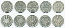 Deutsches Kaiserreich 5 x 1 Mark 1873-1881,  900/Silber  J. 9 #5297