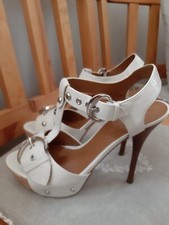 GUESS High Heel Plateau Kork LackSandalette Weiß 13 cm Pfennigabsatz 39/40 - NEU