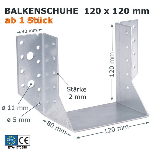 Balkenschuhe 120x120mm mit eta - 120x120mm,