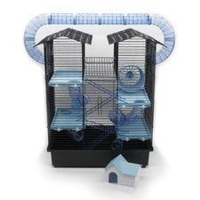 B-Ware Hamsterkäfig Nagerkäfig schwarz blau Zubehör Maus Hamster Käfig Tunnel 