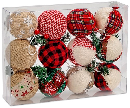 Jute weihnachtskugeln set - 12,
