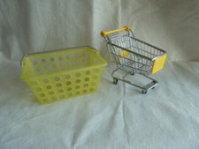 Mini Einkaufswagen Metall und kleiner Einkaufskorb / gelb