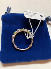 NEU Gems en Vogue Chromdiopsid & weißer Zirkon Halbband Vorsteckring Größe 11