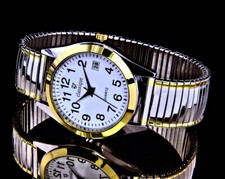 Cla. Damen Armband Uhr Edelstahl Zug Flex band Weiß Silber Gold Farben Datum