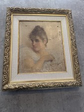 Antikes Portrait Gemälde Dame