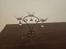 Metall Kerzenstaender Kerzenhalter mit 3 Glas Teelichthalter; 31x8cm, H25cm