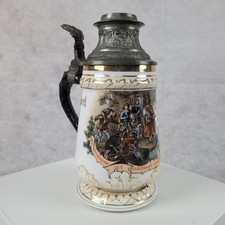 1 antiker Bierkrug Porzellankrug mit Zinndeckel von 1880 Die Kreuzung 0,5 Liter