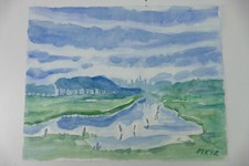 Wilhelm Klußmann Aquarell 1992 sig. Haarenüberschwemmung 48x61cm N-1256