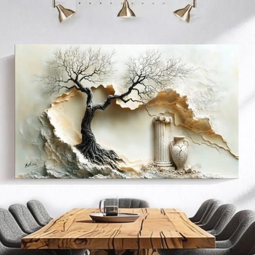 Wandbild baum beige - beige, luxus