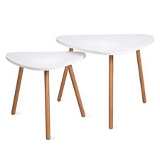 2x Beistelltisch Couchtisch Satztisch Ablagetisch Sofatisch Weiß/Braun Dreieckig