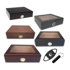 Humidor Set | für 20 Zigarren | Glasdeckel | Zigarrenschneider Befeuchter Bohrer