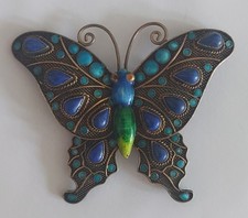 Vintage Schmetterling Brosche Silber Schmuck Emaille antik um 1920 Handarbeit