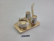 Set Salz- & Pfefferstreuer Senfdose Latvija Andenken weiß golden Vintage #258085