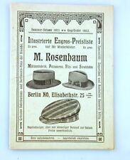 Katalog M. ROSENBAUM Berlin Preisliste Hüte Mützen Saison 1911 Elisabethenstraße
