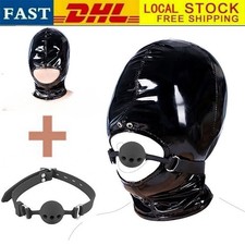 PU Leder Kopfgeschirr Kopfhaube Maske Offener Mundknebel Gag Sklave Rollenspiel
