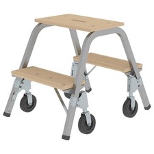 MUNK Stahl-Holz-Tritt mit Brems-Bockrollen 2 Stufen Trittleiter