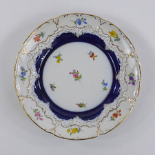 Meissen B-Form Teller Kuchenteller Kobalt Streublümchen 19,8 cm (01)