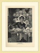 Am Gemüsestand Kohl Zwiebeln Gemälde von Max Ring ORIGINAL HOLZSTICH II 693