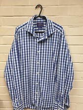 Savoy Tailors Guild Herren Karo Blau/Weiß Langarm Slim Fit Hemd Größe Large