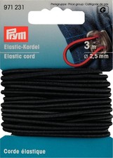 Elastic-Kordel 2,5 mm schwarz, Packung mit 3m, Gummiband, Gummilitze