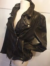 PATAGO Echt Leder Biker Jacke Lederjacke Vintage  USA Amy Flagge  Schwarz Gr. 38
